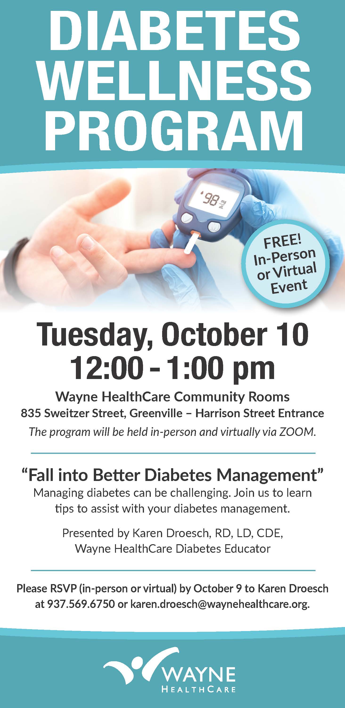 Checking a finger with glucose meter and diabetes program information